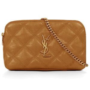 Saint Laurent Quilted Leather Becky Double Zip Camel Tan Brown Crossbody Handbag